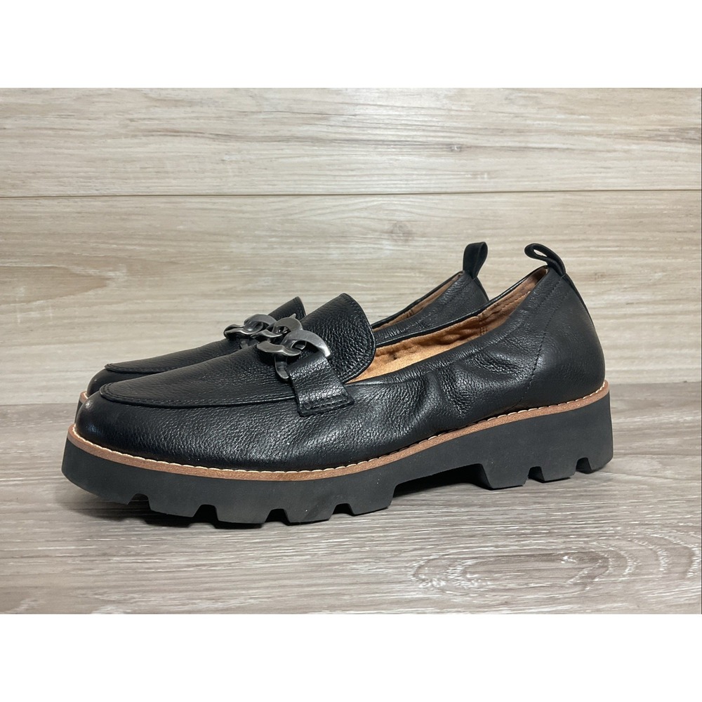 Vionic Cynthia Charm -Black Leather Loafers Lug Sole Slip On Shoes Women Size 7 - Picture 5 of 9
